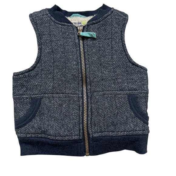 Genuine Kids OshKosh Herringbone Blue Knit Full-Zip Front Sherpa Lined Vest 12M - Picture 1 of 5